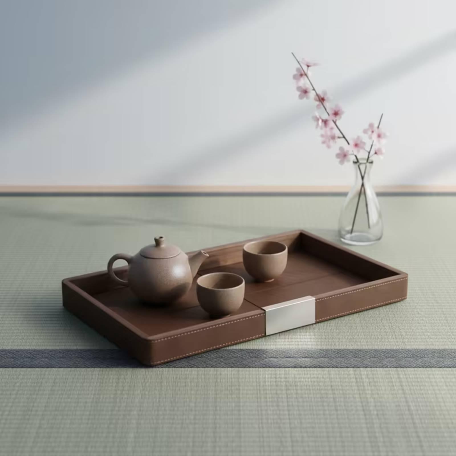 Tea Coffee Set Up - Taca z drewna orzechowego, minimalistyczna taca