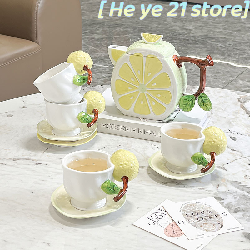 Lemon Tea Coffee - Zestaw filiżanek i spodków 3D z