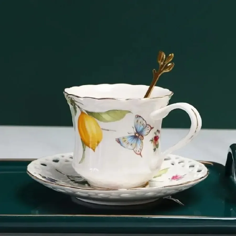 Lemon Tea Coffee - Europejski Zestaw Filiżanek do Herbaty, Filiżanki