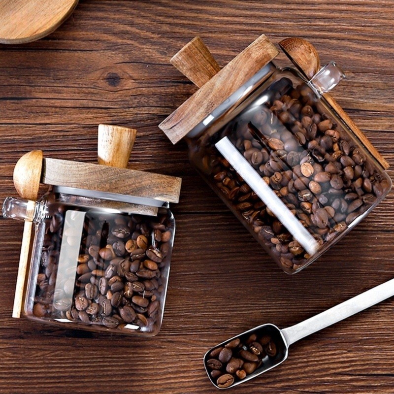 ABJI - Szklane słoiki z drewni – Coffee Tea And Sugar Canister Set recenzja i cena