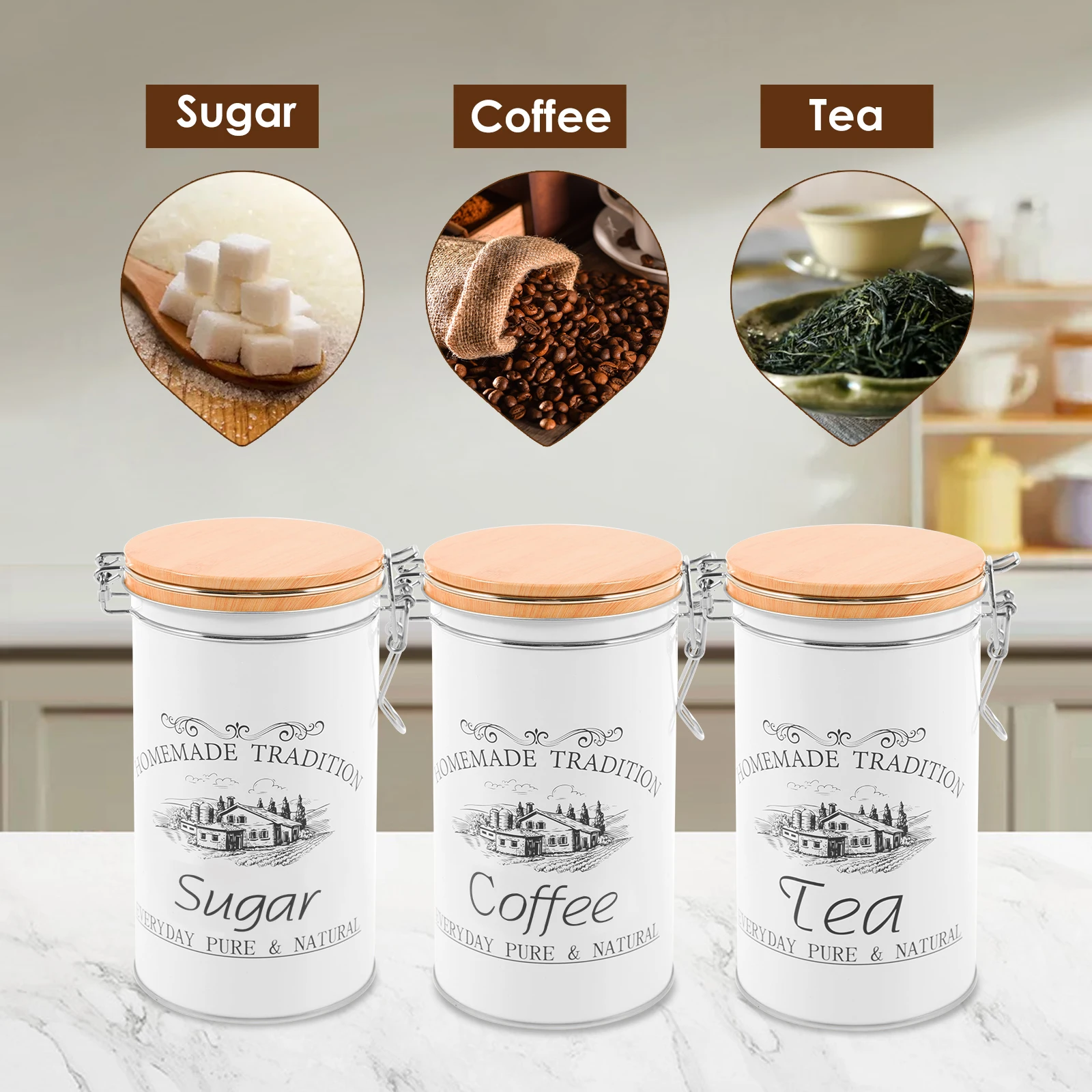 3 szt./zestaw Pojemniki na her – Coffee Tea And Sugar Canister Set recenzja i cena