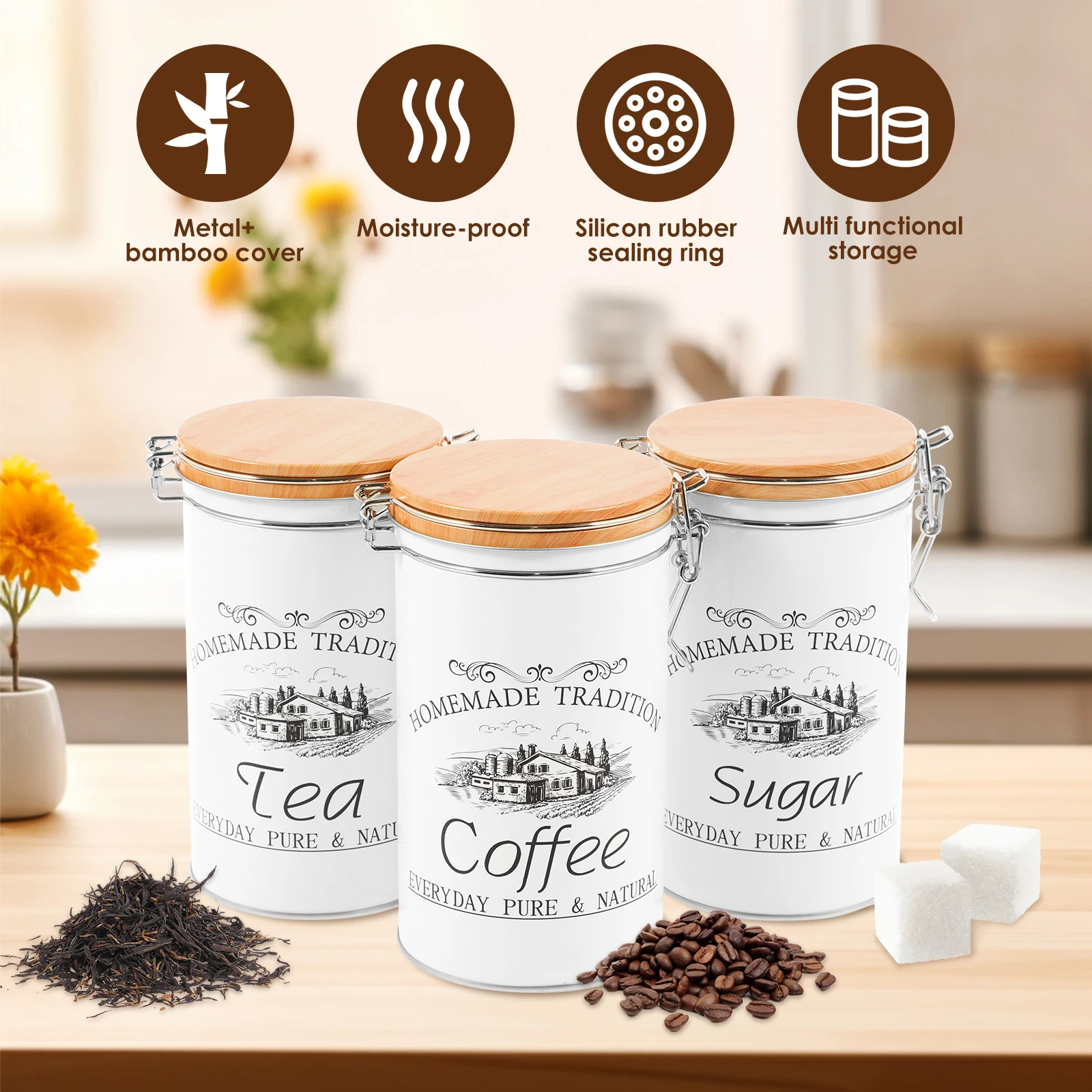 3 szt./zestaw Pojemniki na her – Coffee Tea And Sugar Canister Set recenzja i cena